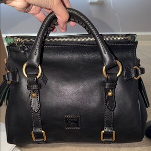 Dooney & Bourke Black Leather Mini Satchel with Brass Hardware